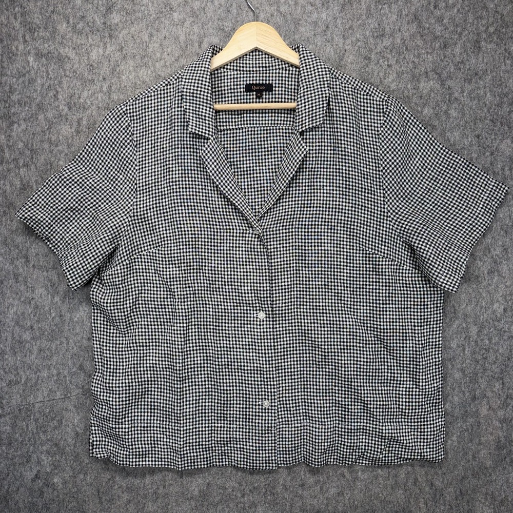 Quince 100% European Linen Short Sleeve Shirt Gingham Plaid Women's XL